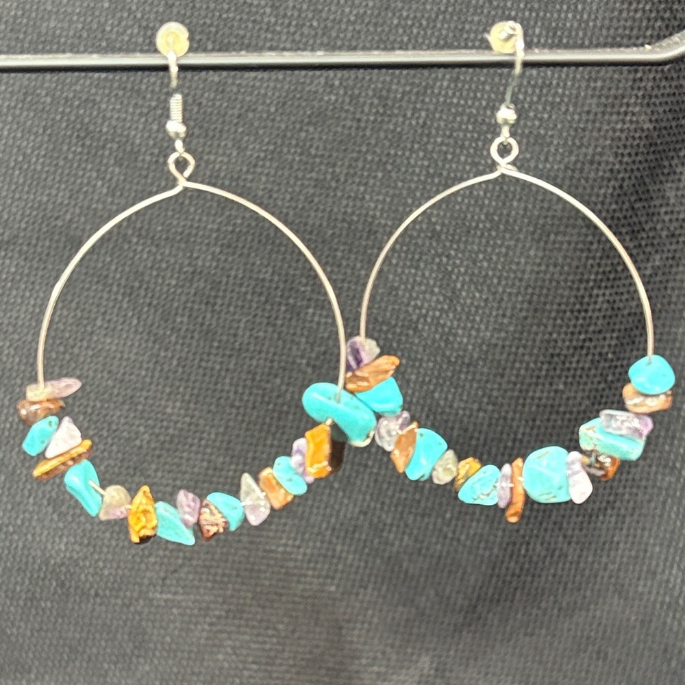 Elegant Turquoise and natural stone Hoop Earrings
